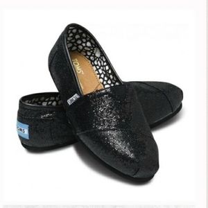 Black Glitter TOMS Size 5 Womens Shoes